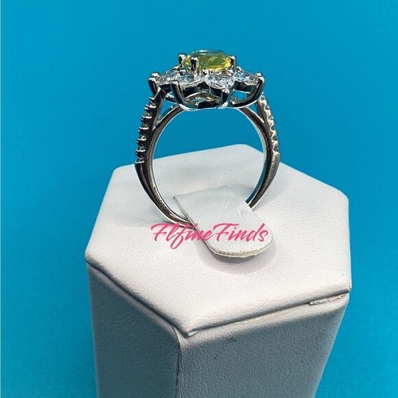 🌻 Sterling Silver Sparkling Canary Yellow Cz Diamond Sunflower Ring - Picture 16 of 16